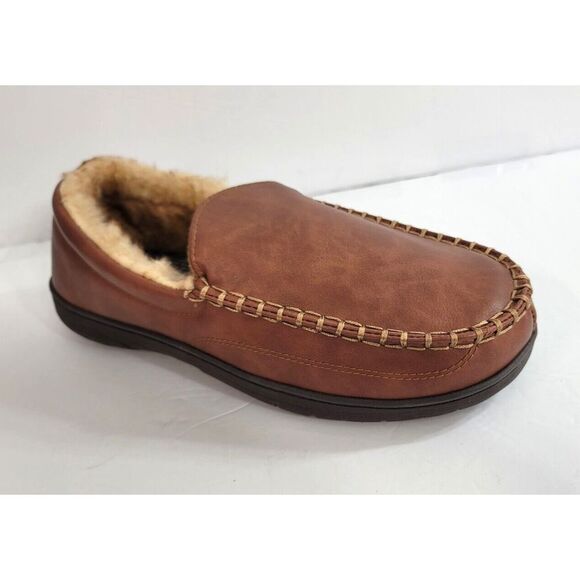 Haggar Slippers Mens XL 11-12 Brown Faux‎ Leather Slip On Loafer Slippers $52 - Picture 1 of 6